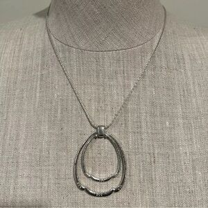 Brighton Silver Tone Necklace  Teardrop Pendant Adjustable Chain 0222